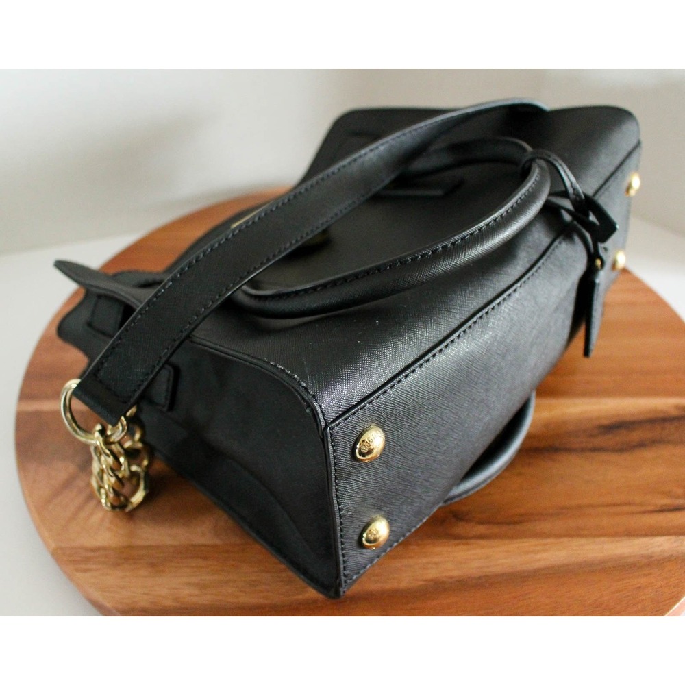 Michael Kors Hamilton East West Satchel Handbag Black Saffiano Leather Gold Tone - Picture 8 of 11